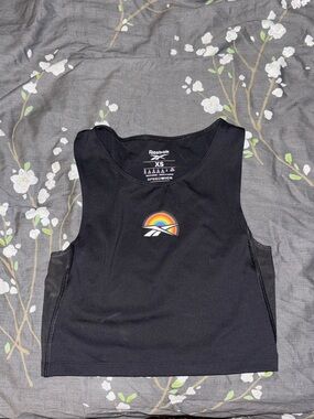 Reebok Black Crop Tank with Rainbow Logo Patch